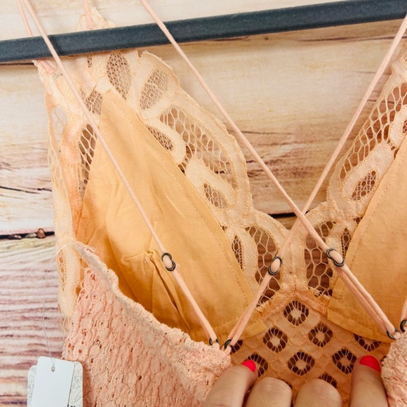 Free People Women’s Lace Light Orange Electric Nectar Adella Bralette M NWT - Picture 9 of 14